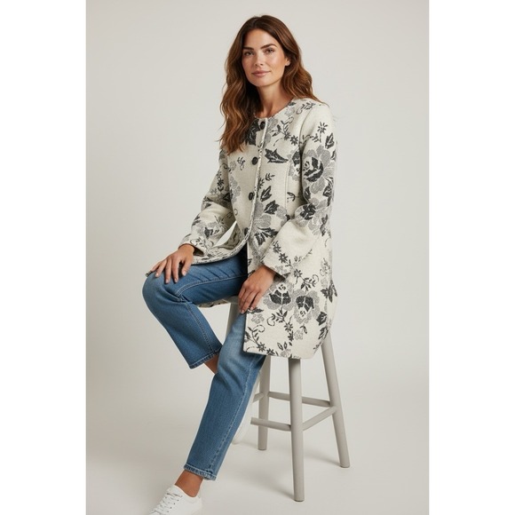 Anthropologie Sweaters - Lucy & Laurel Anthropologie Small Cream Grey Wool Blend Sweater Coat  L